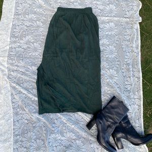 Y2K grunge green plaid skirt with slit